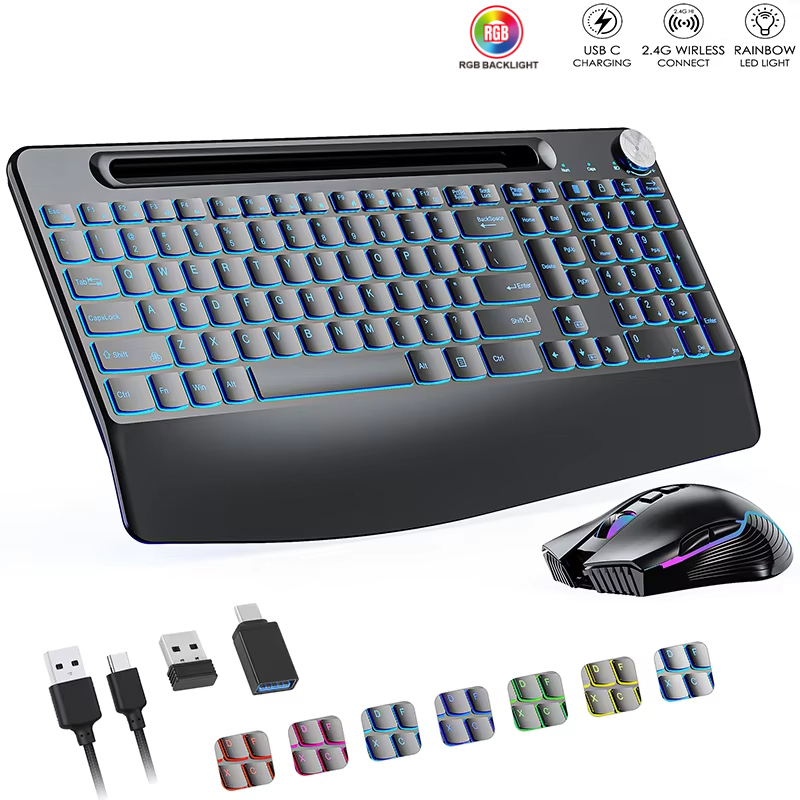 Rgb Keyboard Wrist Rest - مجموعة ماوس لوحة مفاتيح لاسلكية 2.4G&Type-C