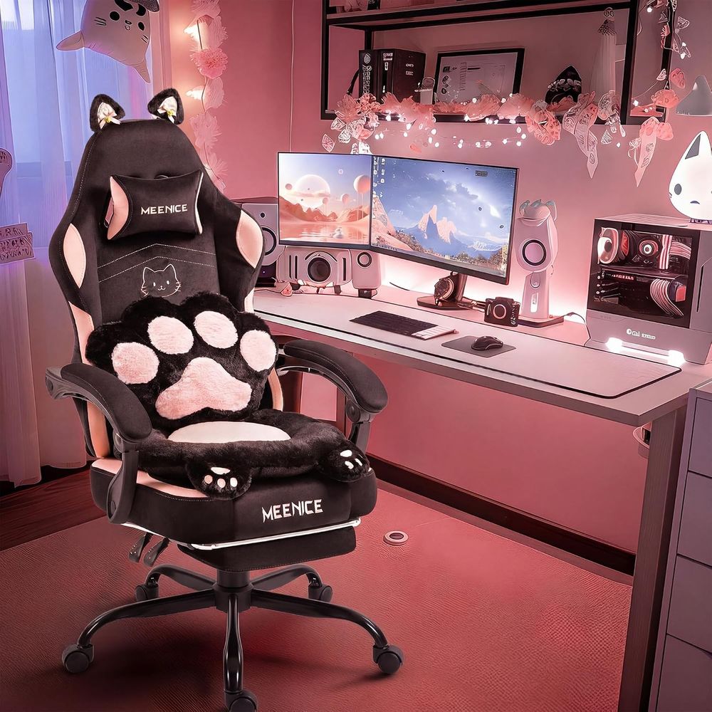 Pc Gaming Pink - كرسي ألعاب وردي لطيف بتصميم آذان